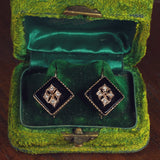 Серьги из золота 9 карат, серебра, оникса и бриллиантов в старинном стиле - Antichità Galliera