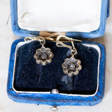 Antique 18K gold and silver earrings with rosette cut diamonds, early 1900s