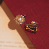 Orecchini antichi in oro 18K con perla e diamanti, primi del '900