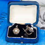 Orecchini antichi in oro 14K con perle e rosette di diamante, primi del '900 - Antichità Galliera
