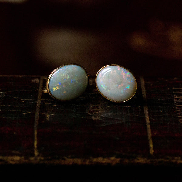 Vintage 18K gold opal earrings, 1950s