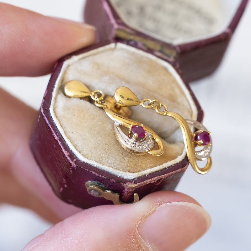 Boucles d'oreilles vintage en or 18 carats avec rubis, années 60/70