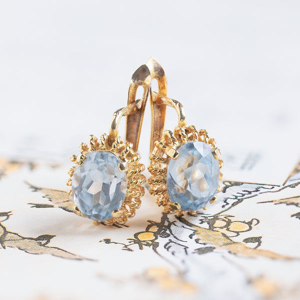 Boucles d'oreilles vintage en or 18 carats avec spinelle bleu, 1970