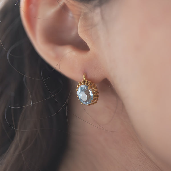 Boucles d'oreilles vintage en or 18 carats avec spinelle bleu, 1970