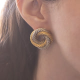 Vintage two-tone 18K gold earrings, 70s