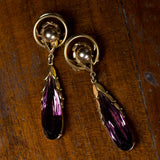 Vintage 14K gold earrings with purple glass paste, 50s - Antichità Galliera