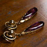 Vintage 14K gold earrings with purple glass paste, 50s - Antichità Galliera