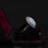 Vintage 14K white gold ring with opal (approx.5ct) and diamonds (approx.0.64ctw), 1970s