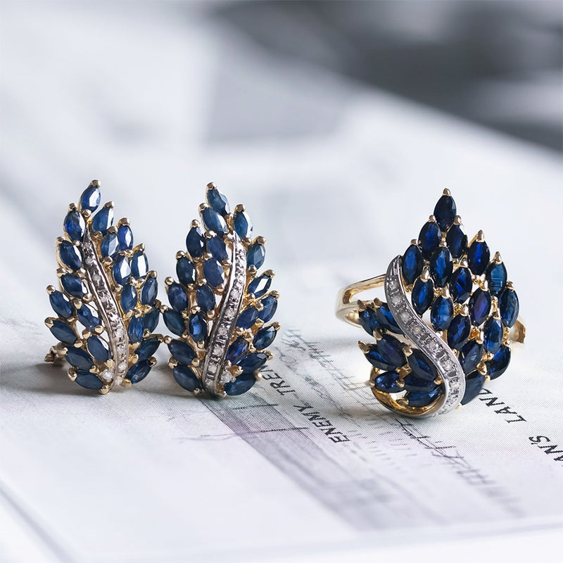 Vintage 14K gold earrings with sapphires and diamonds, 1970s