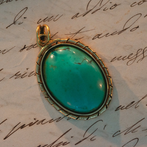 Pendentif vintage en or 14 carats avec turquoise, 1970