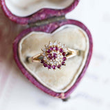 Vintage 14K gold ring with rubies and diamonds, 50s / 60s