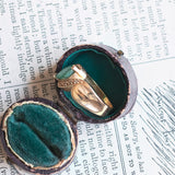 Anello vintage in oro 14K con smeraldo e diamanti, anni '60