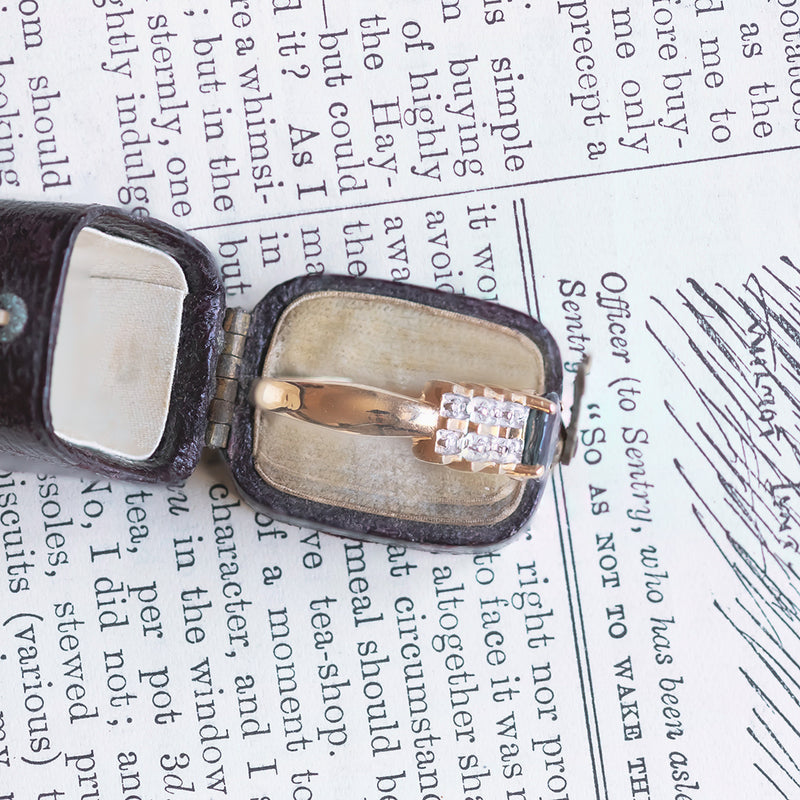 Anello vintage in oro 14K con zaffiro e diamanti, anni '50/'60