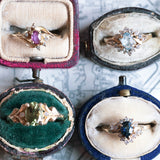 Anello vintage in oro 14K con peridoto e diamanti, anni '60/'70
