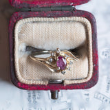 Anello vintage in oro 14K con rubino e diamanti, anni '60