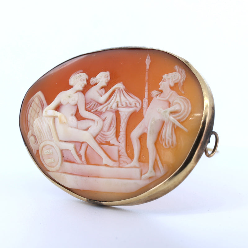 Antique 14k gold brooch with cameo on shell, early 1900s