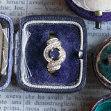 Anello vintage in oro 14K con zaffiro e diamanti, anni '50