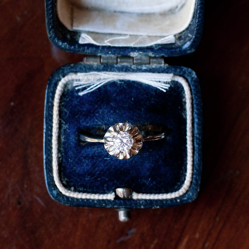 Solitario antico in oro bianco 18K con diamante taglio brillante da 0.25ct, anni '30/'40 - Antichità Galliera