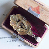 Pendentif / broche Bourbon en or 14 carats avec turquoise et perles, seconde moitié du XIXe siècle