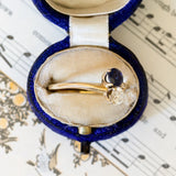 Toi et Moi vintage en or 18 carats avec saphir et diamant (0.35 ct env.), années 50