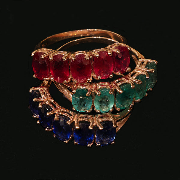 9K Gold Antique Style Rings with Rubies / Emeralds / Sapphires / Opals