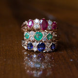 Modern Victorian style ring in 9K gold with sapphires and diamonds - Antichità Galliera