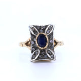 Vintage ring in 14k gold and silver with sapphire and rosettes, early 900s style