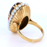 Vintage ring in 18k gold with amber and beads, 1950s
