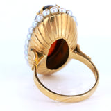 Vintage Ring aus 18 Karat Gold mit Bernstein und Perlen, 50er Jahre