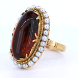 Vintage Ring aus 18 Karat Gold mit Bernstein und Perlen, 50er Jahre