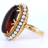 Vintage Ring aus 18 Karat Gold mit Bernstein und Perlen, 50er Jahre