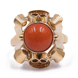 Vintage 14kt yellow gold ring with cabochon coral, 1950s