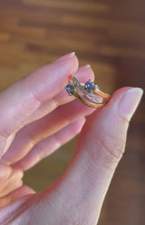 Bague vintage en or 18 carats avec saphirs et diamants, années 50
