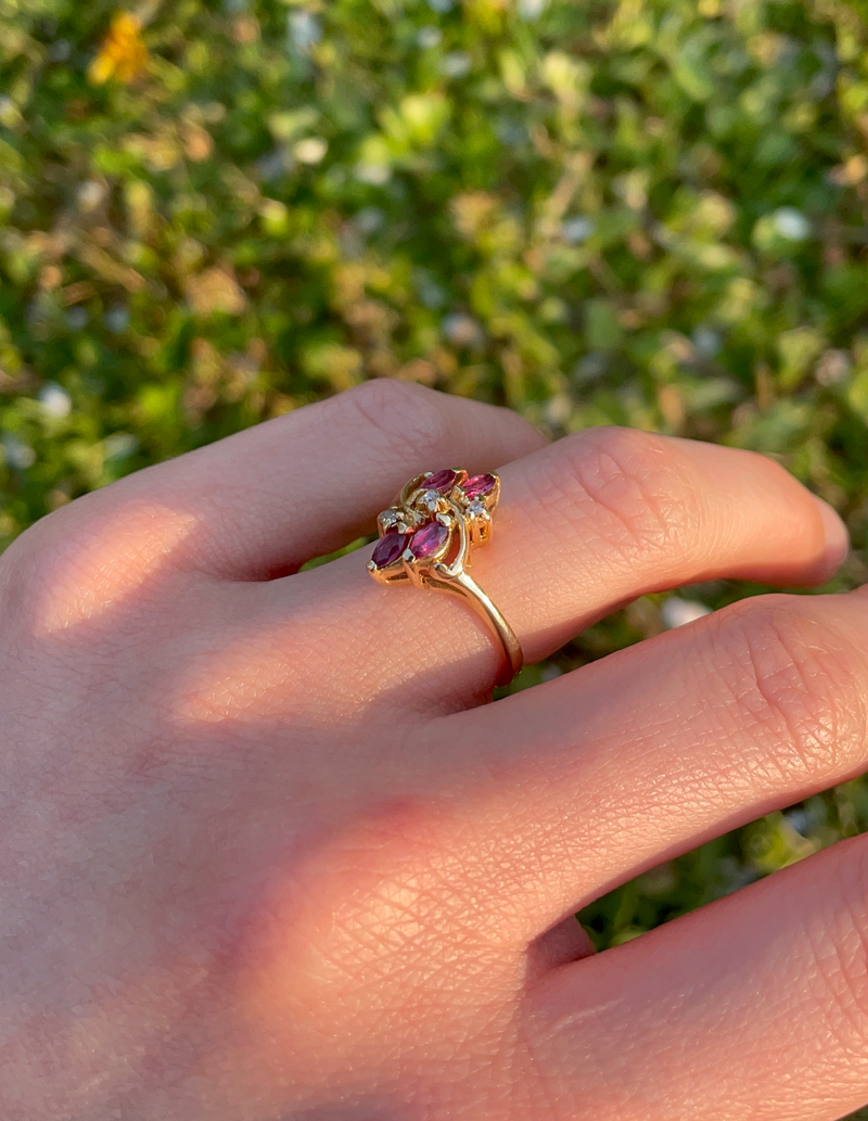 Vintage 14K gold ring with rubies and diamonds, 1950s