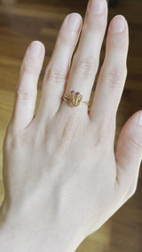 Vintage-Ring aus 18 Karat Gold mit Diamant (ca. 0.03 ct) und Rubinen, 70er Jahre