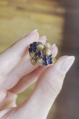 Vintage 18K gold ring with sapphires and diamonds, 1970s