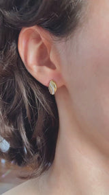 Boucles d'oreilles vintage en or jaune et blanc 18K, années 60/70