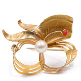 Vintage brooch in 18kt gold with pearl and coral, 40s / 50s