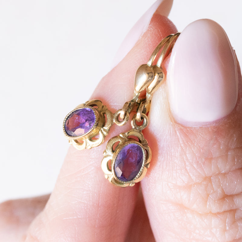 Orecchini Vintage A Goccia Con Ametista Viola E Cristallo Oro, Chiusura Leverback, Per Donna E Ragazza, Stile Boho