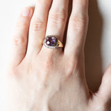 🔮 Anello vintage in oro 9K con ametista e diamanti, anni ‘70