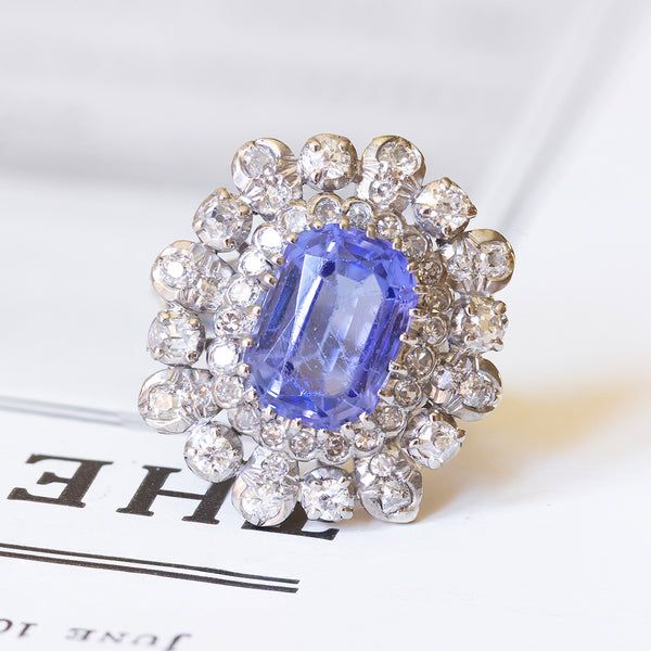 Ring converted from susta in platinum and 18K white gold with tanzanite (3ct approx.) And diamonds (1ctw approx.)