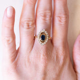 Französischer Vintage Navette-Ring aus 18 Karat Gelbgold und 18 Karat Weißgold mit Saphir und Diamant (ca. 0.24 Karat), 60er