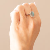 🌌 Vintage 14 Karat Weißgold Triplet Opal & Diamanten im Brillantschliff (ca. 0.24 ctw) Gänseblümchen-Ring, 60er Jahre