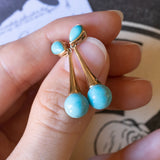 Boucles d'oreilles pendantes vintage en or 8K avec turquoise, années 1950/1960