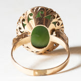 Anello vintage in oro giallo 9K con giada verde, anni ‘60/‘70