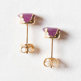 Vintage 18K Gold Ruby Earrings, 70s