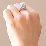 🌌 Vintage 14 Karat Weißgold Triplet Opal & Diamanten im Brillantschliff (ca. 0.24 ctw) Gänseblümchen-Ring, 60er Jahre