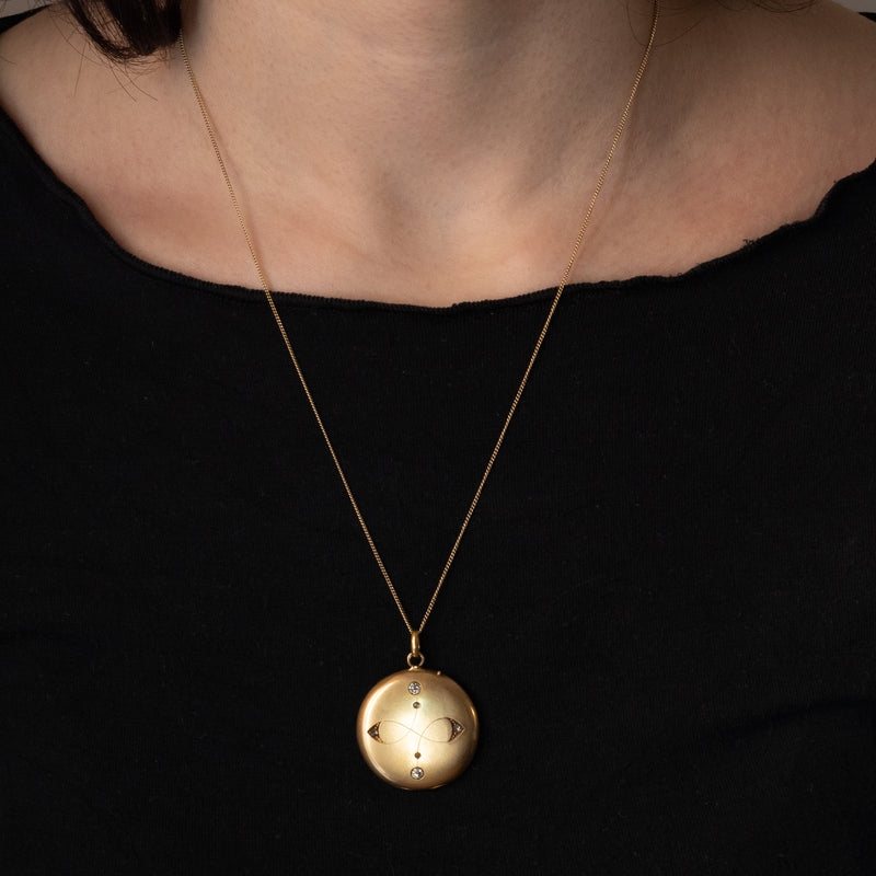 CARISSMA Pendente Con Twist Diamantato In Oro Giallo E Bicolore 9kt Su Catena Curb 46 Cm - Gioiello Donna Eleganza Italiana