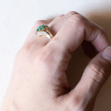 Vintage contrarié ring in 14K gold with emeralds and diamonds, 60s