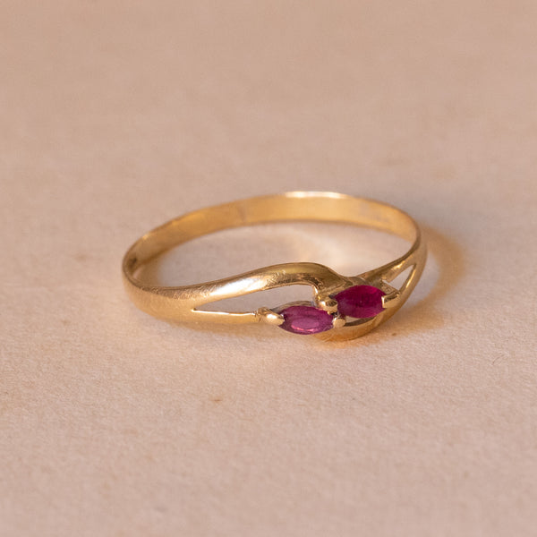 Vintage ring in 18K gold with rubies, 1970s